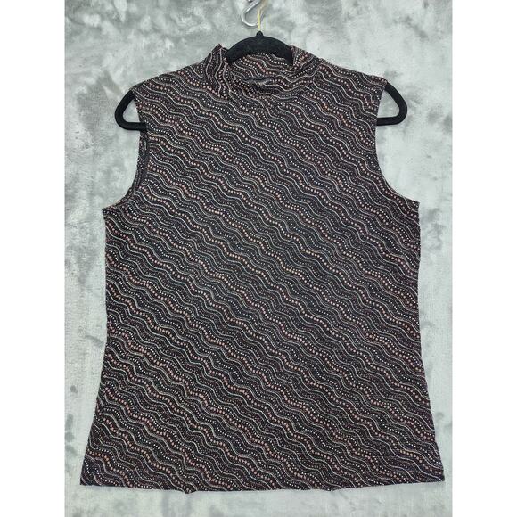 Vintage 90s Impressions Sleeveless Mock Neck Top Size L Black Glitter Stretch - Picture 1 of 9